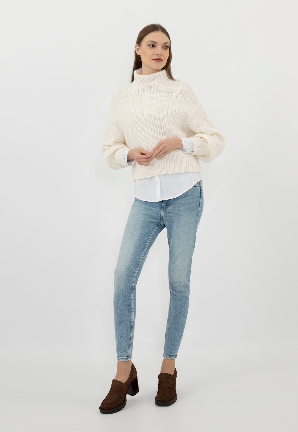 Brązowe mokasyny penny loafers na słupku 46239-62 Widok 1