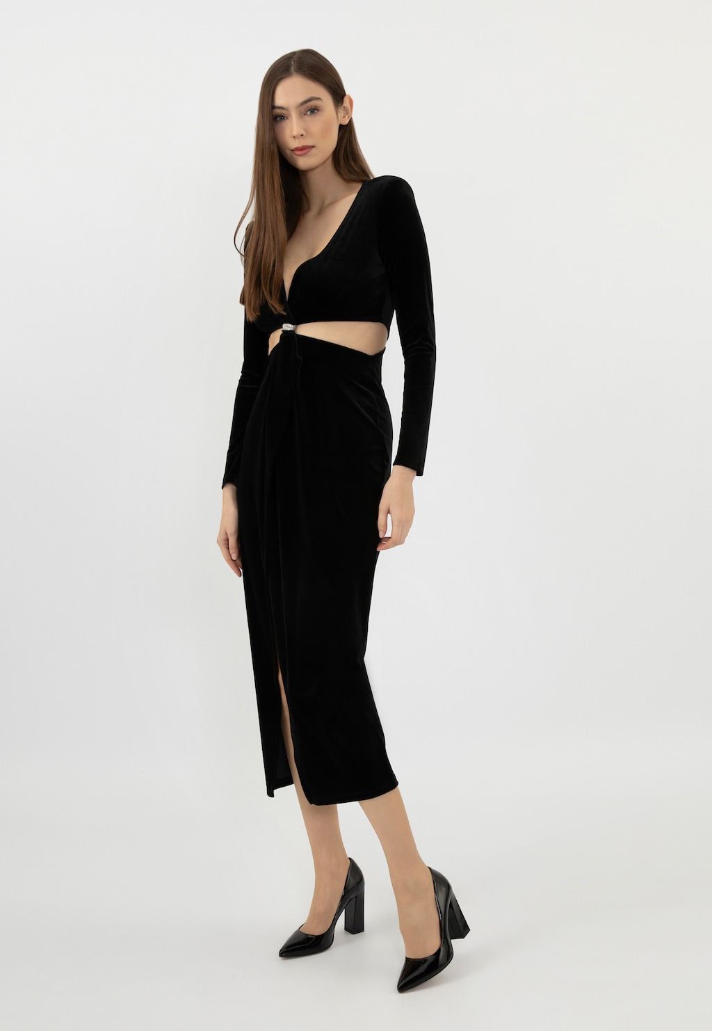 Čierne lakované dámske lodičky na vysokom podpätku 35039-31 Widok 1