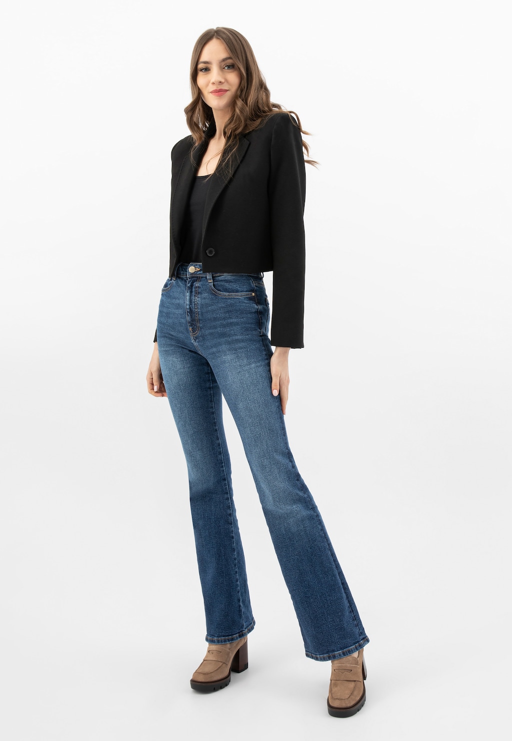 Beżowe mokasyny damskie na obcasie 46239-64 Widok 7