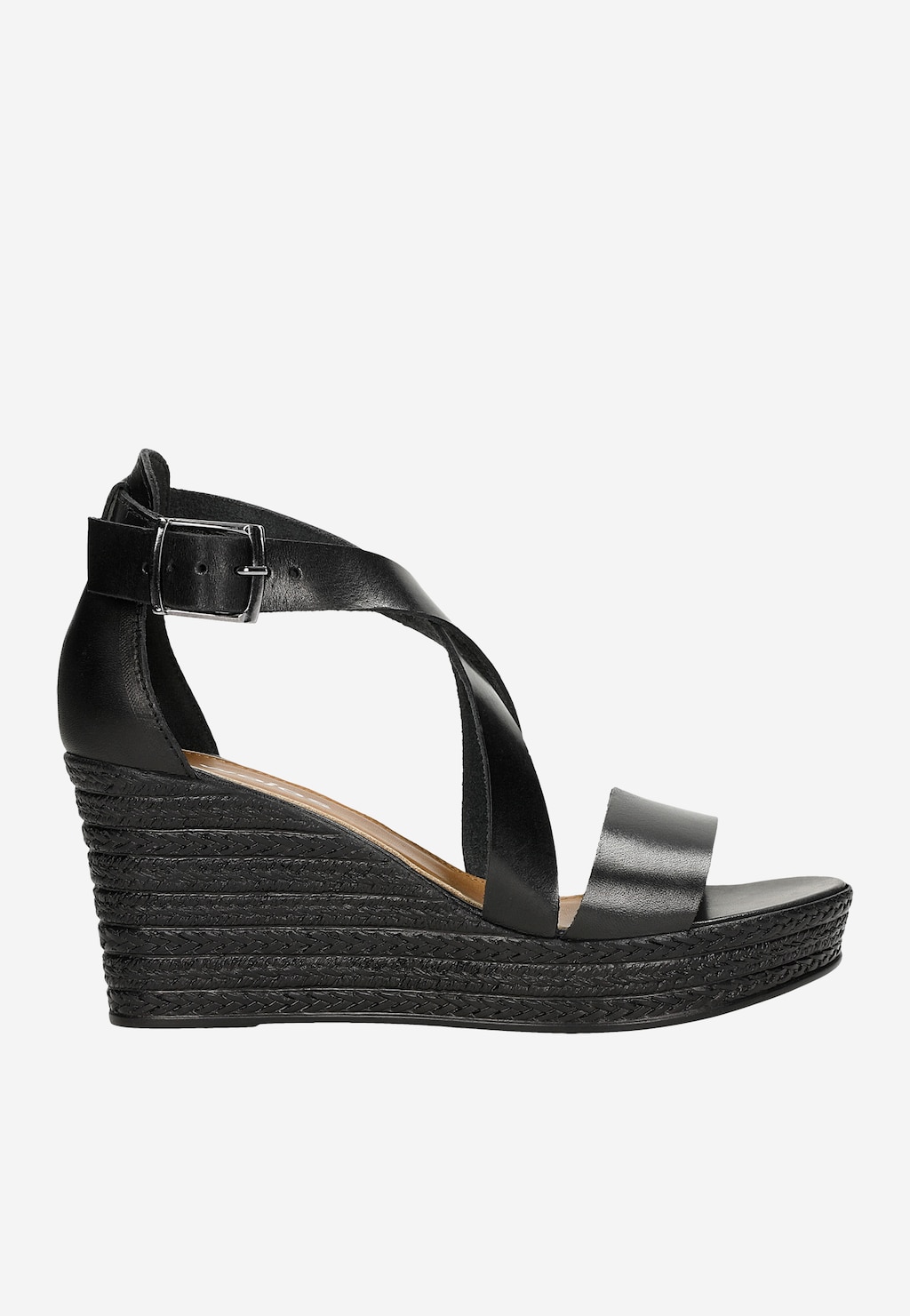 Czarne skórzane sandały damskie na koturnie 76157-51 Widok 2