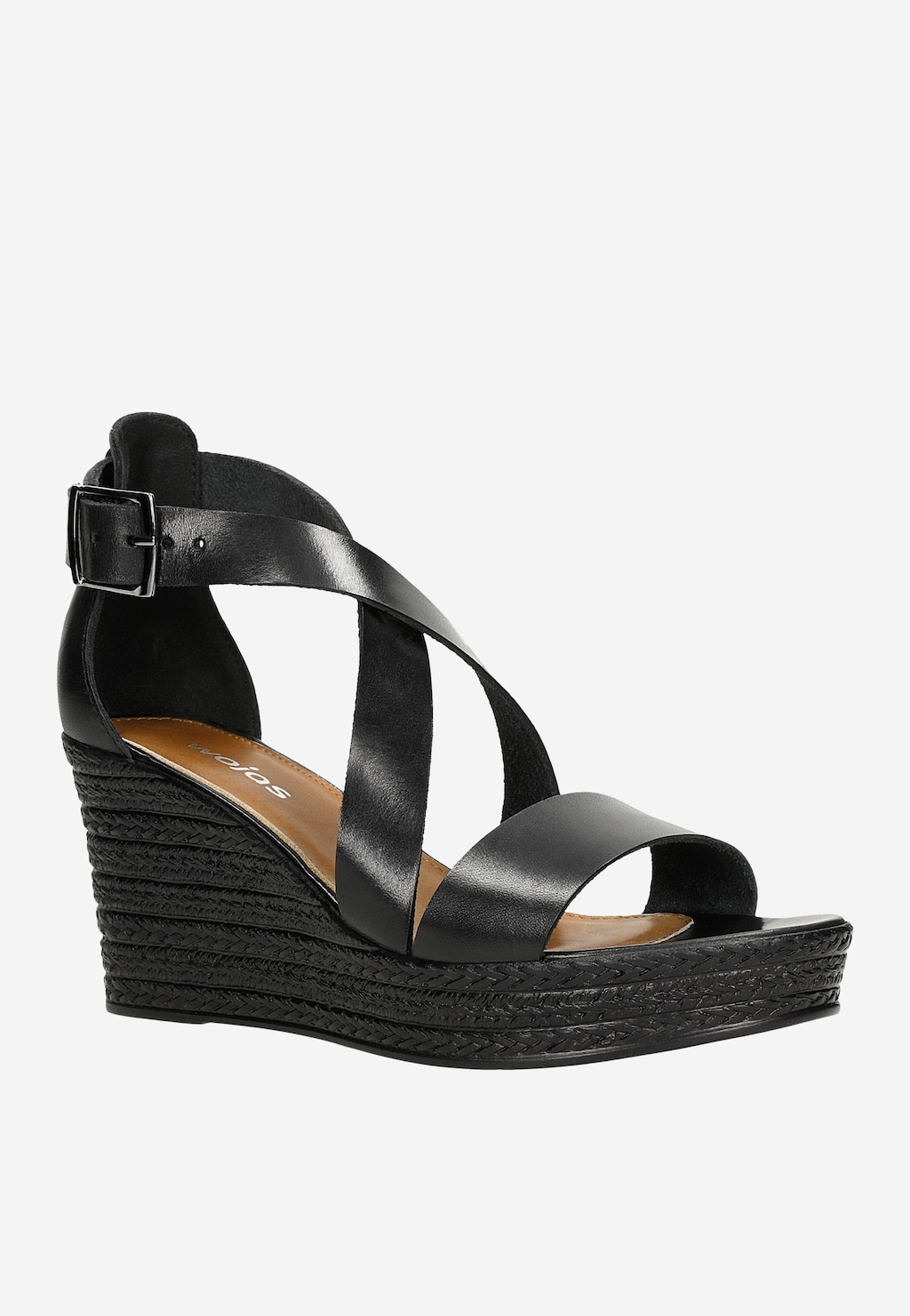 Czarne skórzane sandały damskie na koturnie 76157-51 Widok 3