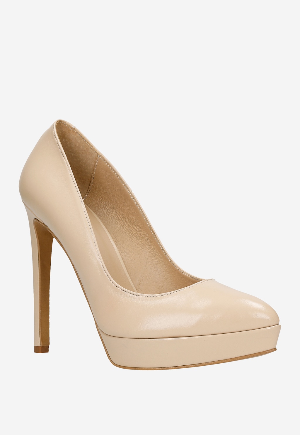 Beżowe skórzane szpilki damskie na platformie 35126-54 Widok 3