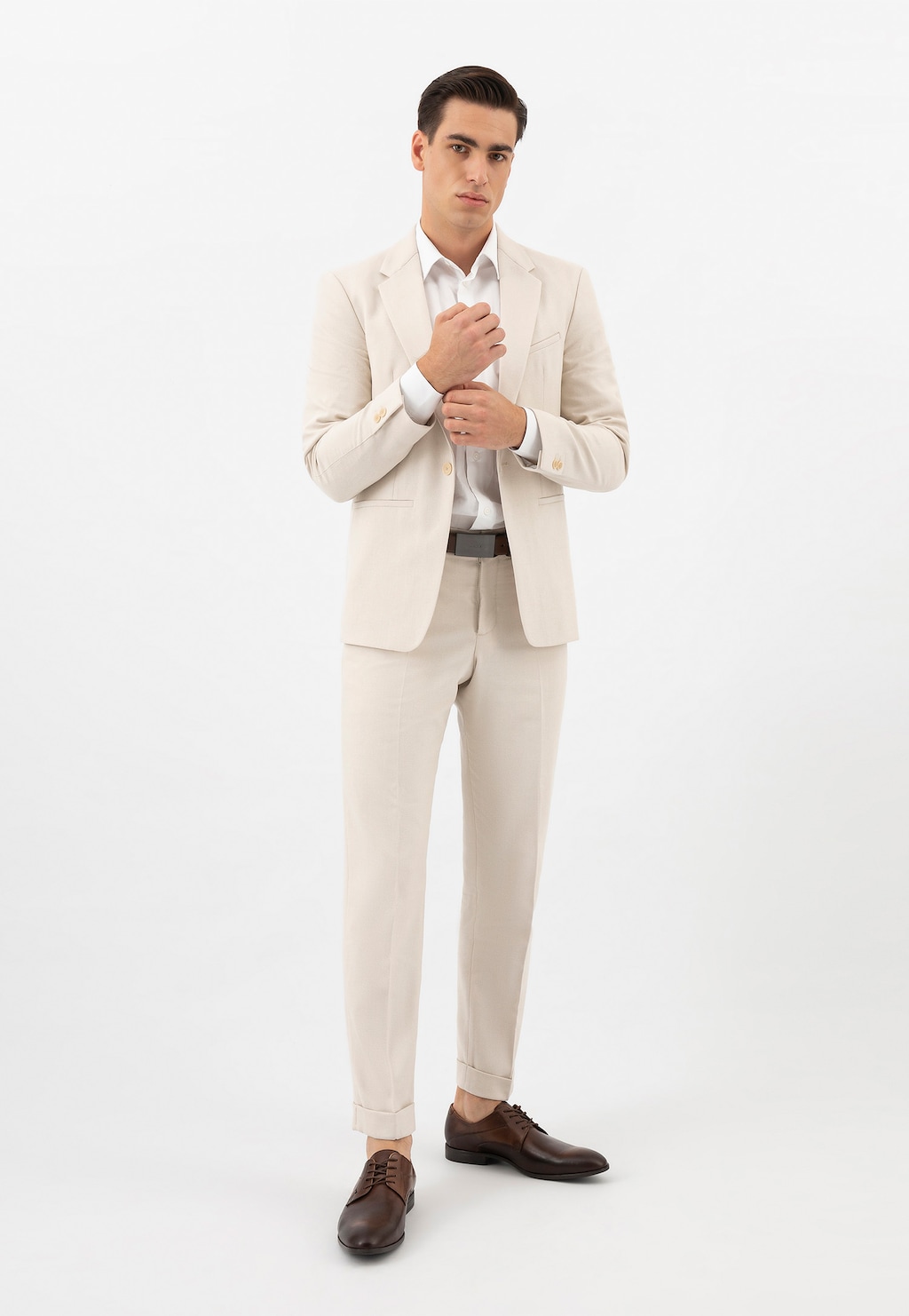 Hnědé pánské společenské polobotky z hladké kůže 10163-52 Widok 1