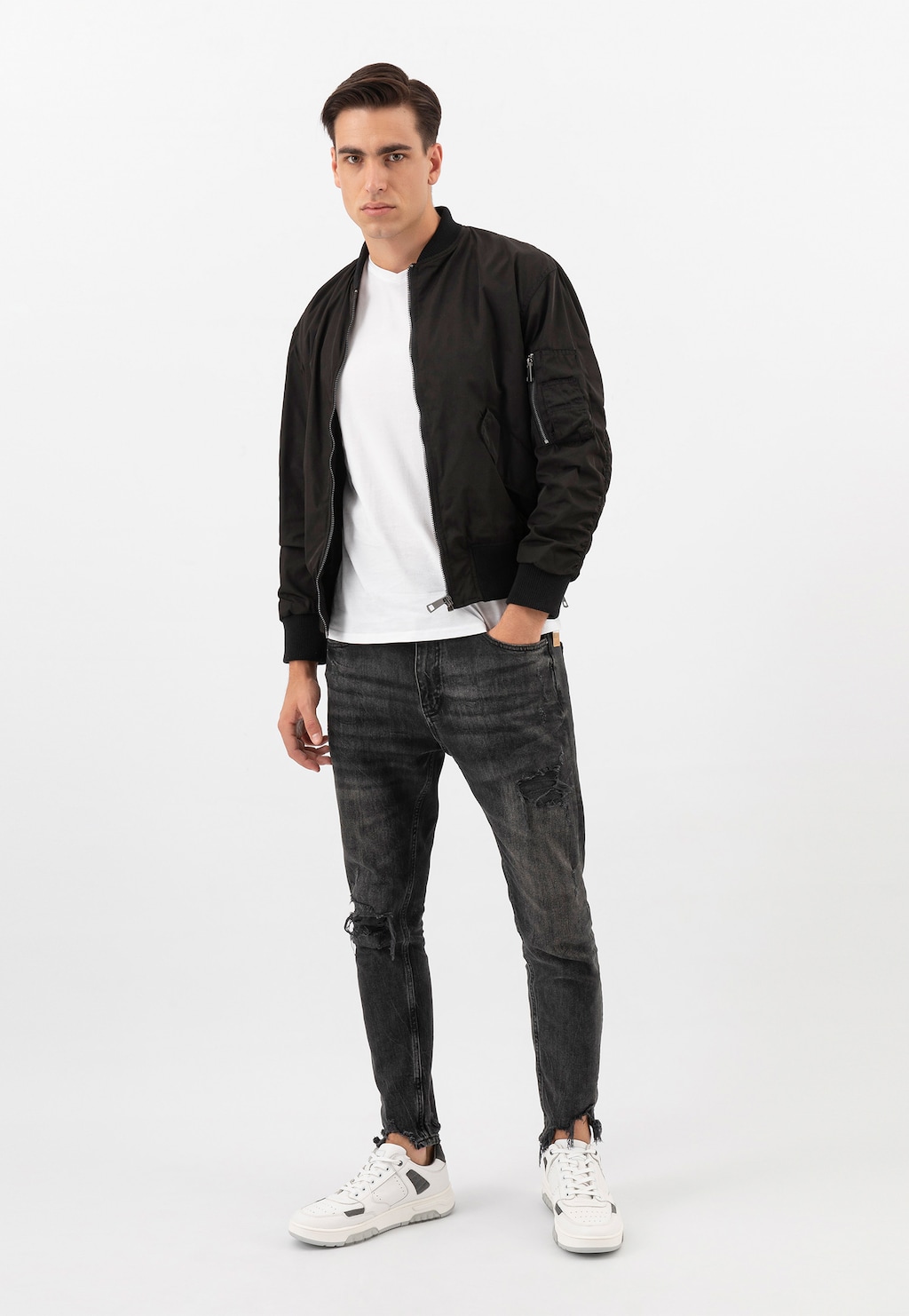 Biało-popielate półbuty męskie ze skóry naturalnej 10093-79 Widok 1