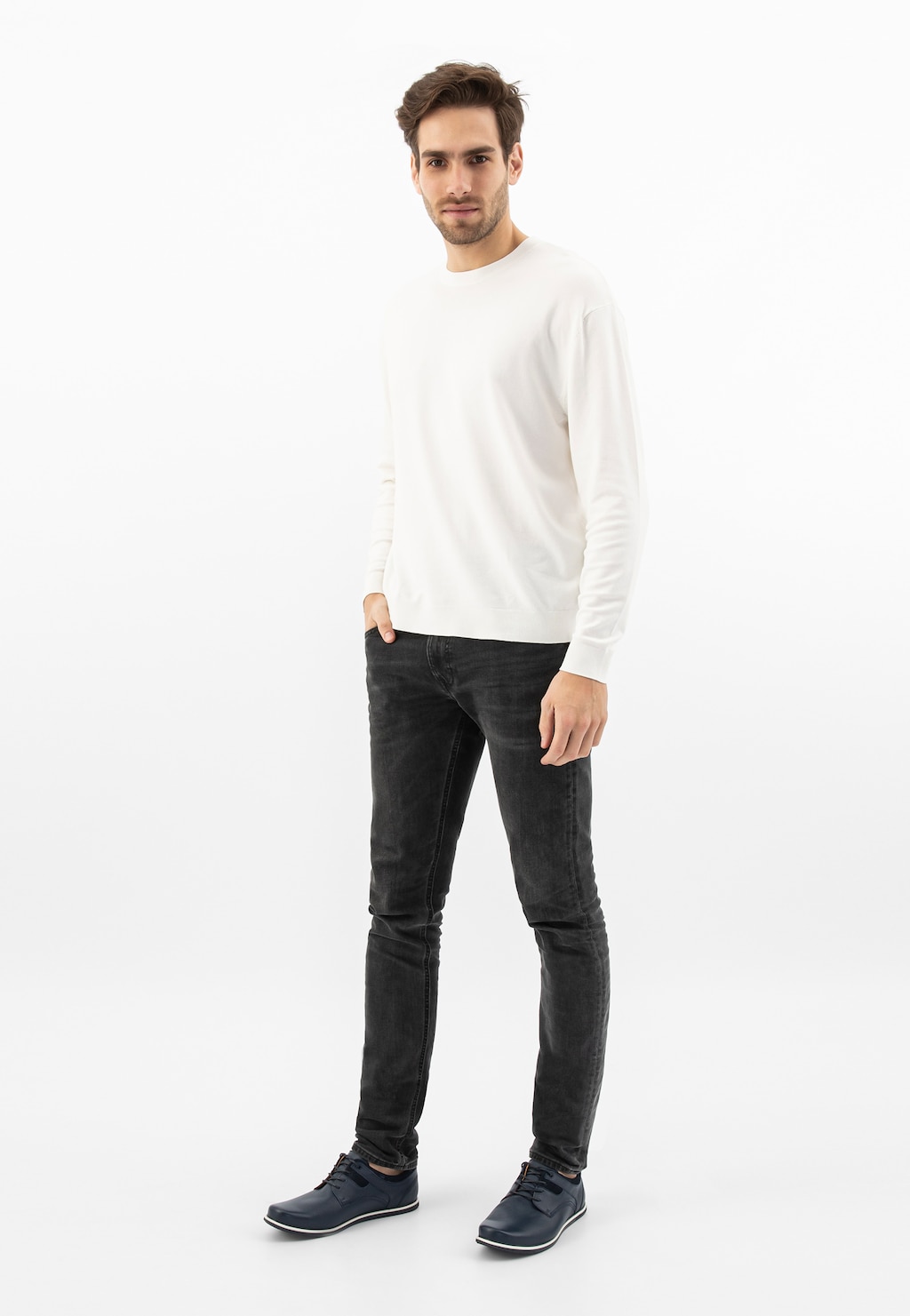 Štýlové pánske poltopánky z modrej lícovej kože 10027-77 Widok 1