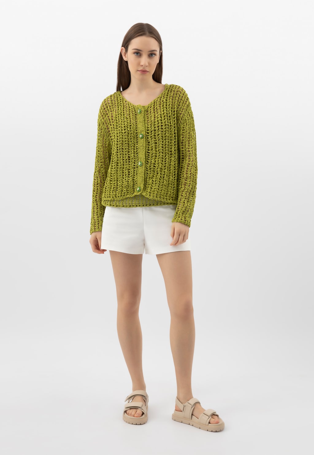 Béžové masivní dámské sandály z lícové kůže 76167-54 Widok 9