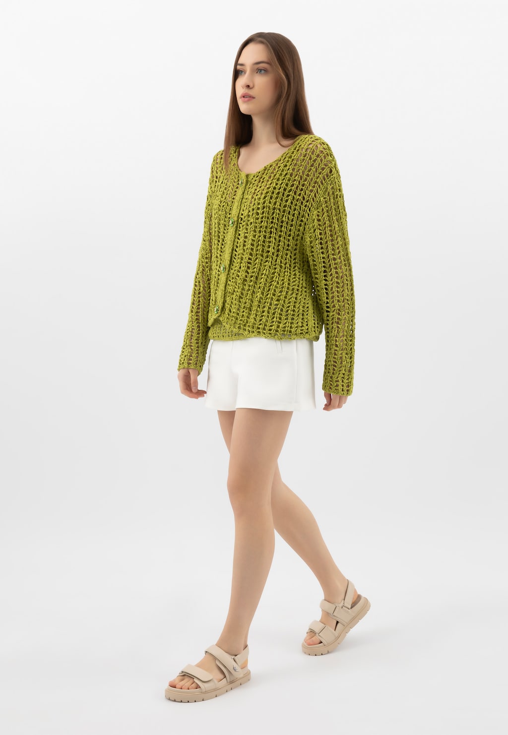 Béžové masivní dámské sandály z lícové kůže 76167-54 Widok 1