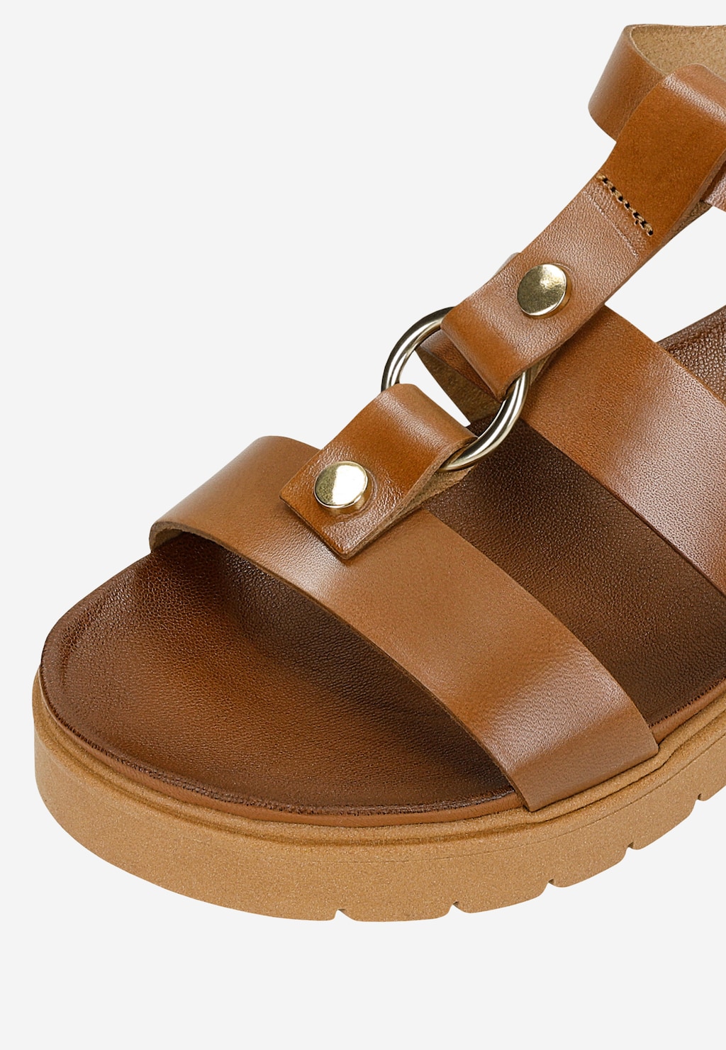 Brązowe skórzane sandały damskie z grubymi paskami 76237-53 Widok 7