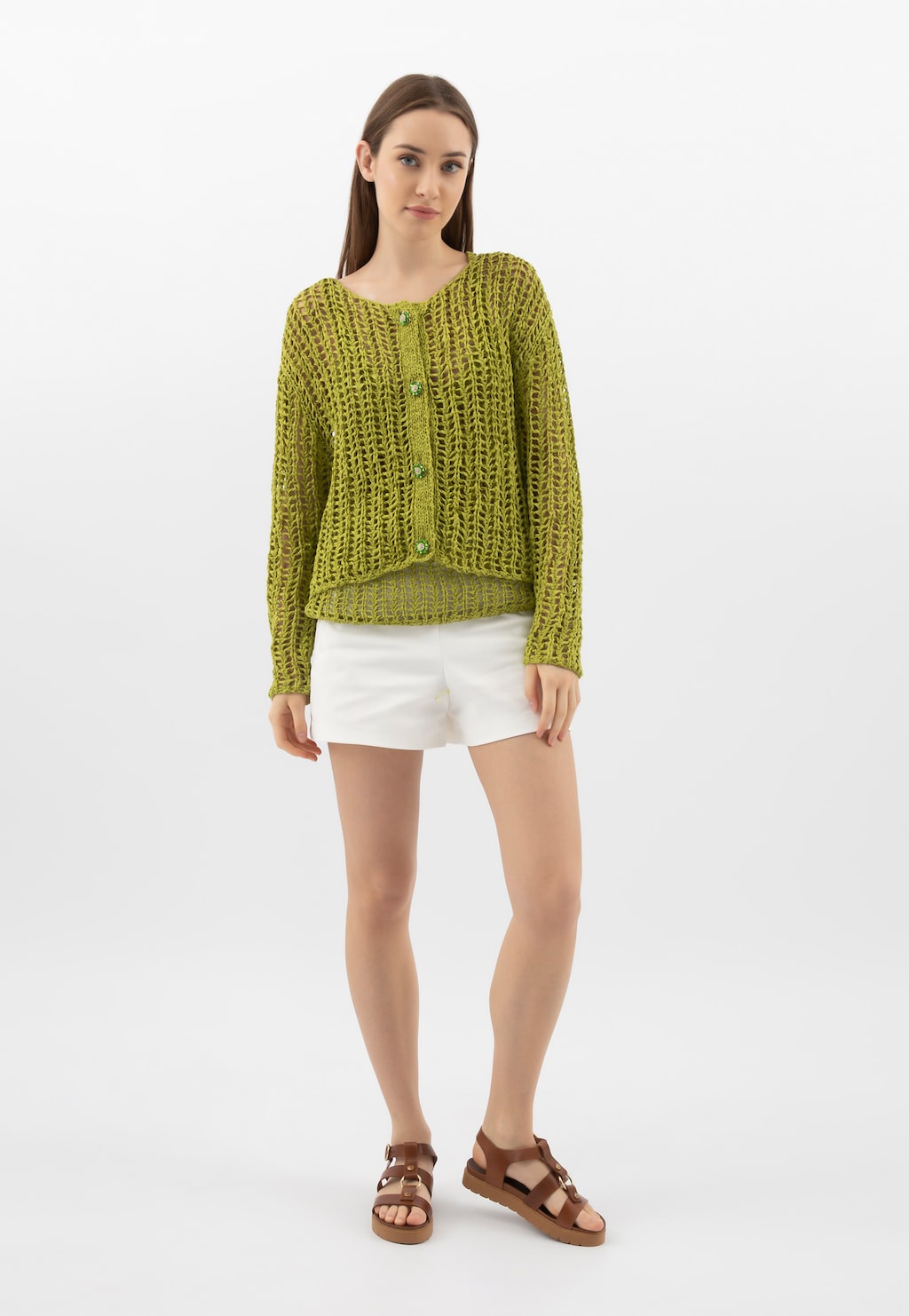 Brązowe skórzane sandały damskie z grubymi paskami 76237-53 Widok 9