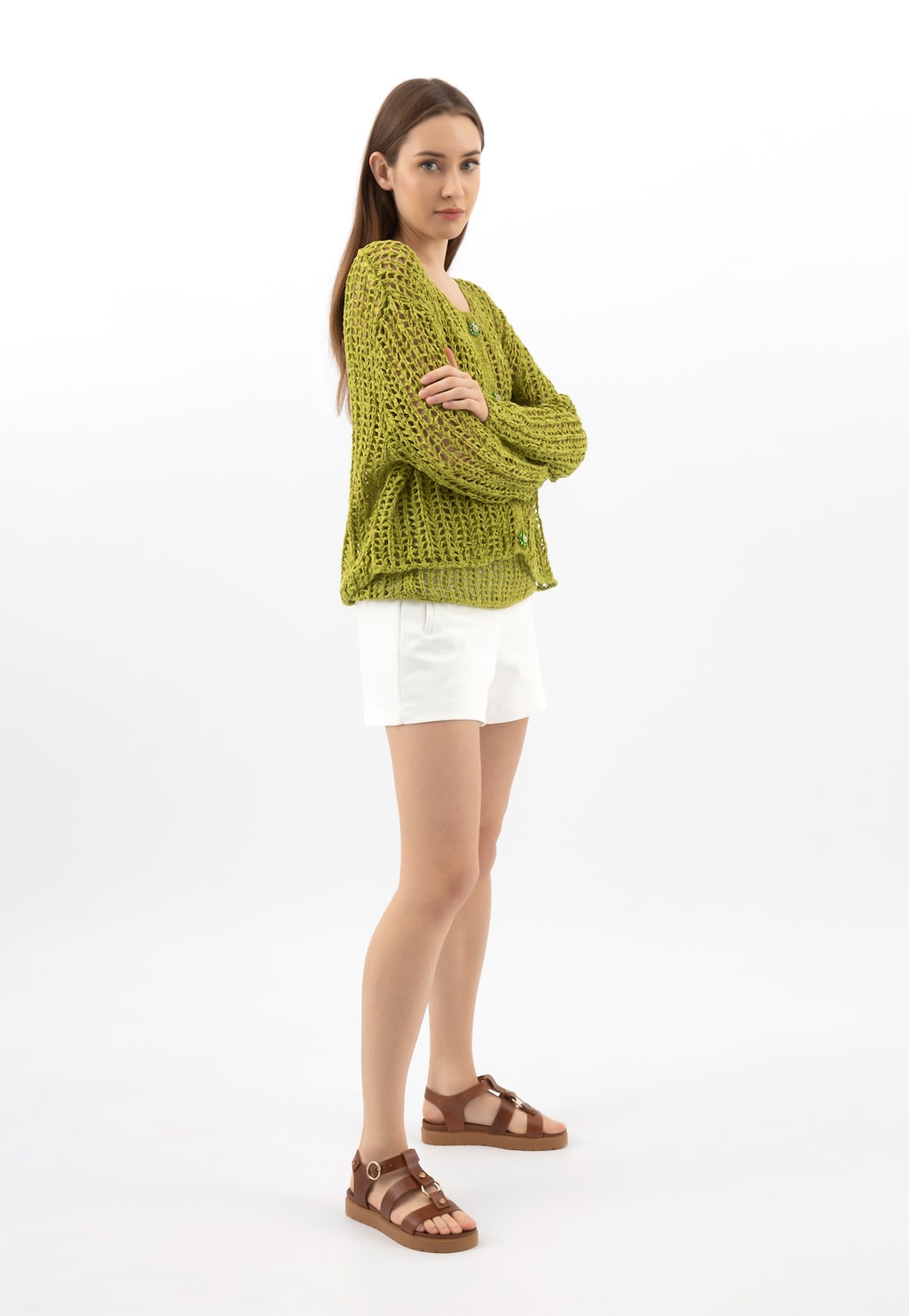 Brązowe skórzane sandały damskie z grubymi paskami 76237-53 Widok 1