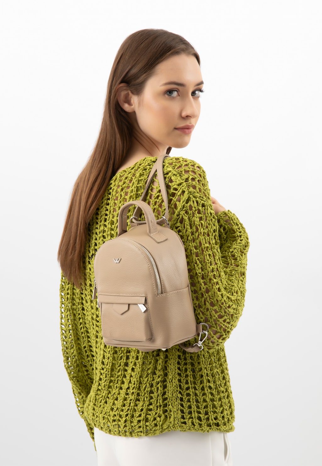 Béžový mestský ruksak z lícovej kože 80085-54 Widok 1