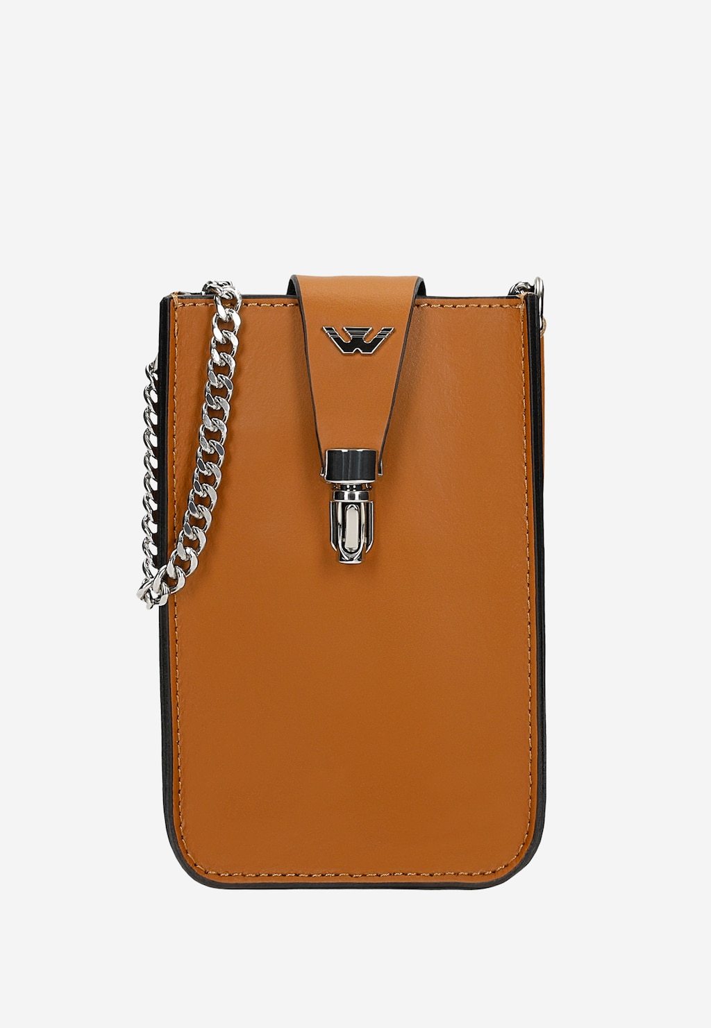 Jasnobrązowa skórzana torebka na telefon ze srebrnym łańcuszkiem 80181-53 Widok 2