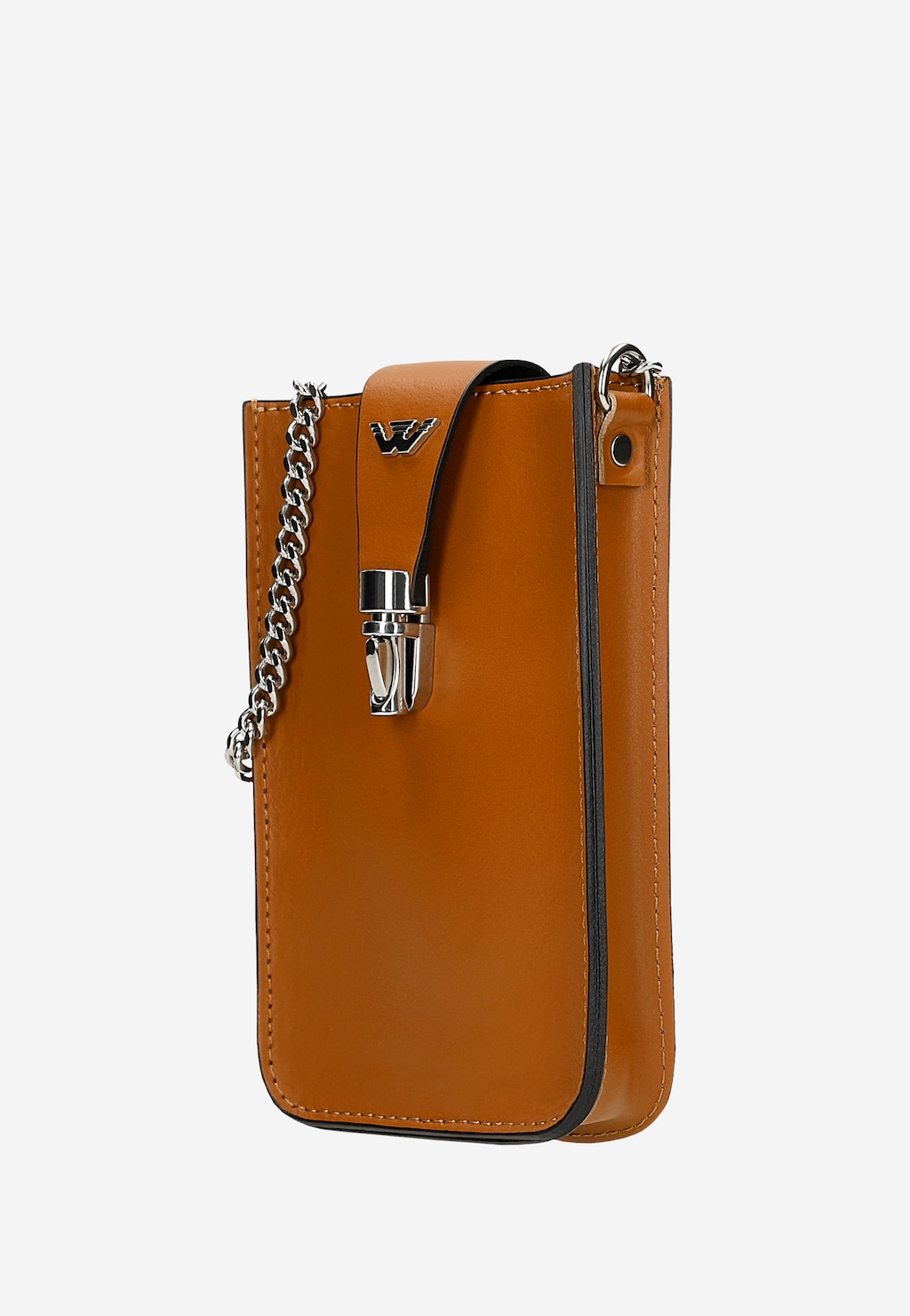 Jasnobrązowa skórzana torebka na telefon ze srebrnym łańcuszkiem 80181-53 Widok 3