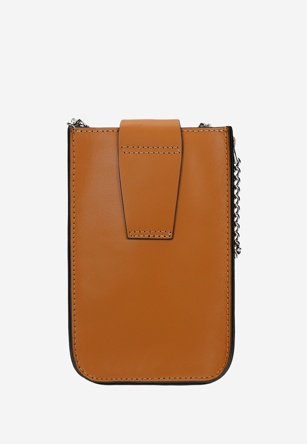 Jasnobrązowa skórzana torebka na telefon ze srebrnym łańcuszkiem 80181-53 Widok 4