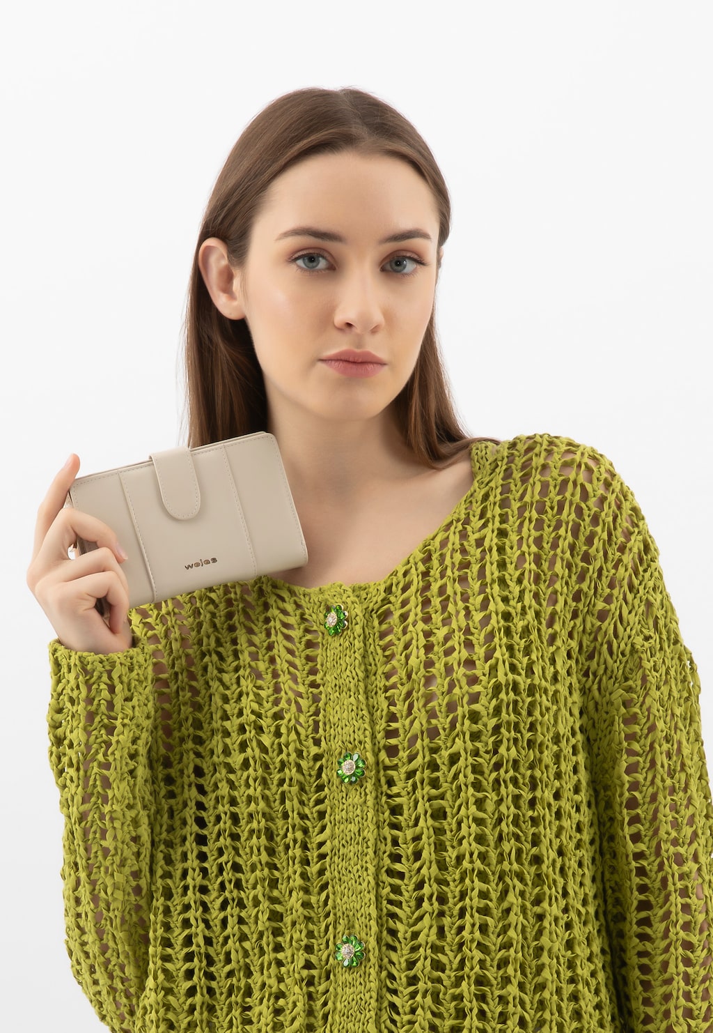 Beżowy skórzany portfel damski zapinany na zatrzask 91011-54 Widok 10