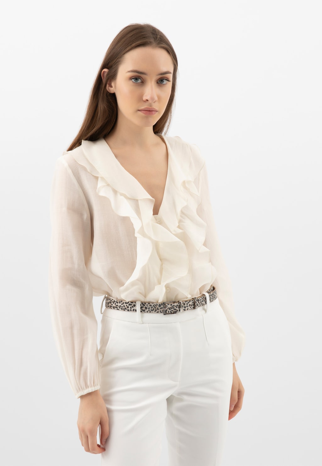 Béžovo-čierny dámsky opasok s leopardím vzorom 9961-74 Widok 1