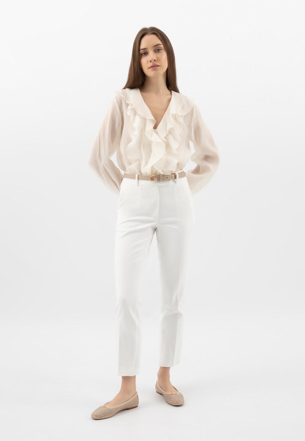 Béžové kožené dámske balerínky s ažúrovaním 44056-54 Widok 10