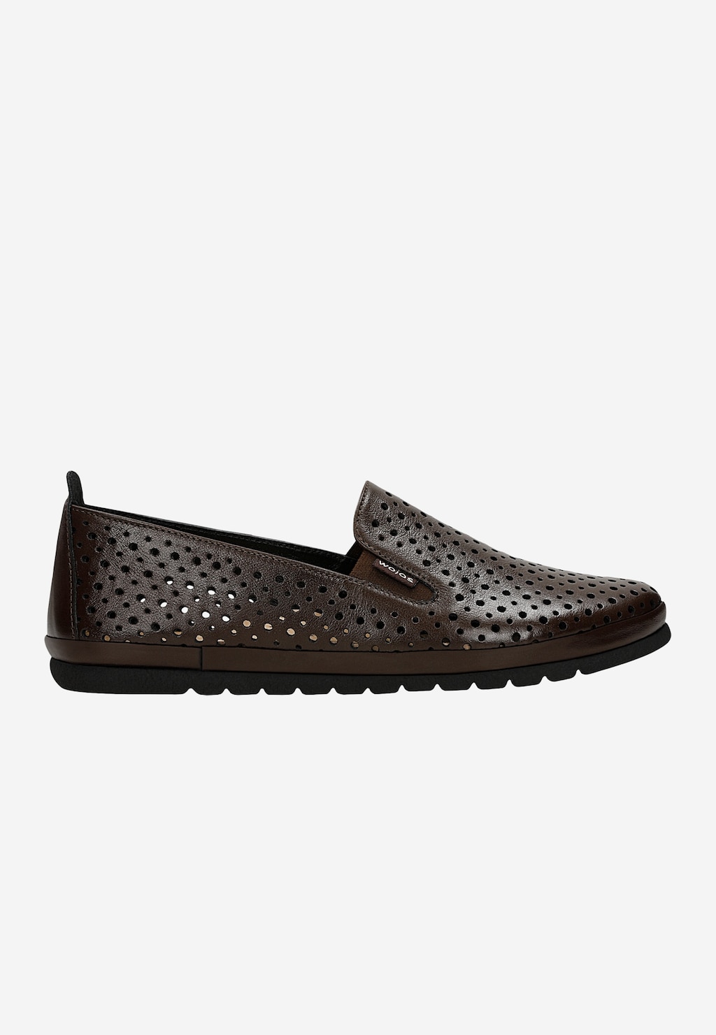 Brązowe loafersy damskie z ażurowanej skóry licowej 46102-52 Widok 2