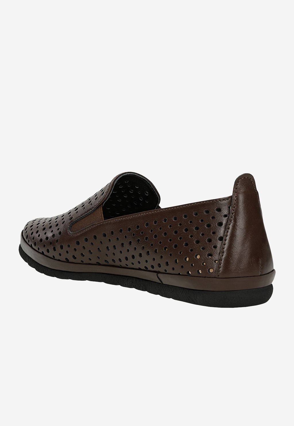 Brązowe loafersy damskie z ażurowanej skóry licowej 46102-52 Widok 4