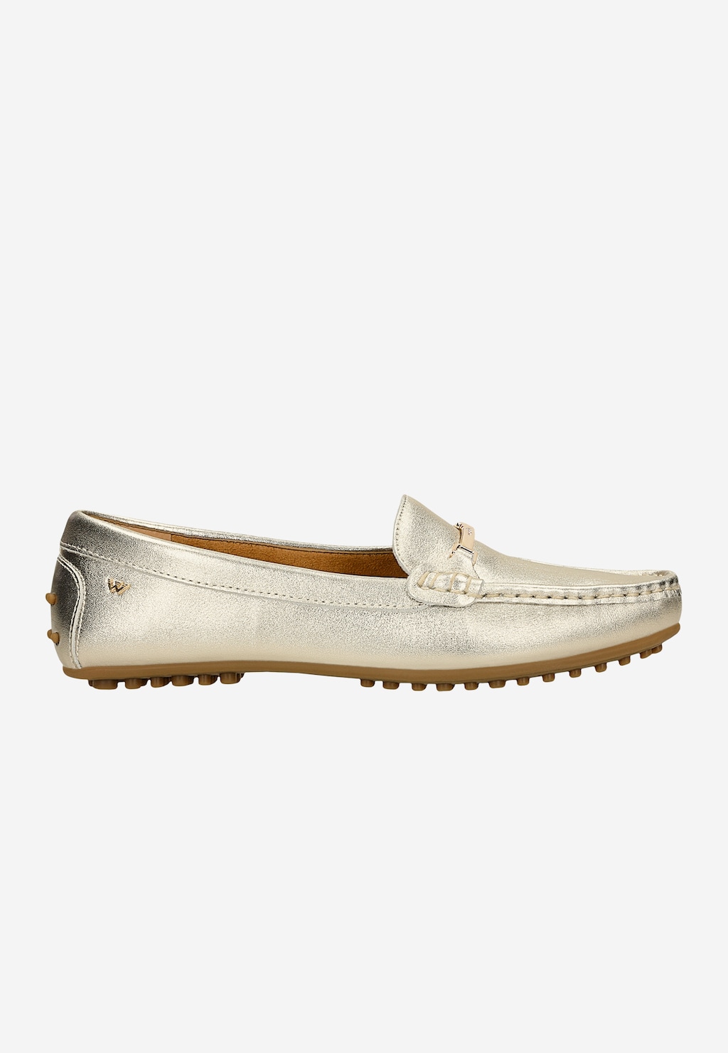 Złote skórzane mokasyny damskie na podeszwie typu driver 46210-58 Widok 2
