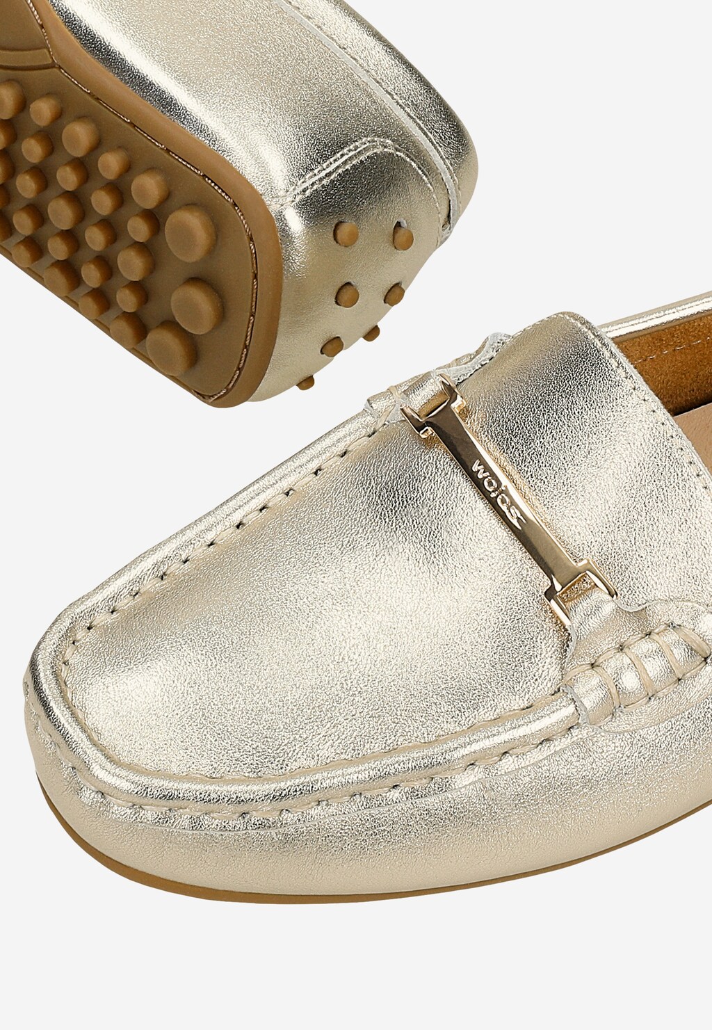 Złote skórzane mokasyny damskie na podeszwie typu driver 46210-58 Widok 7