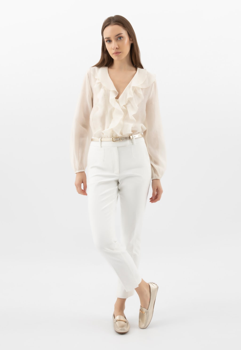 Złote skórzane mokasyny damskie na podeszwie typu driver 46210-58 Widok 9