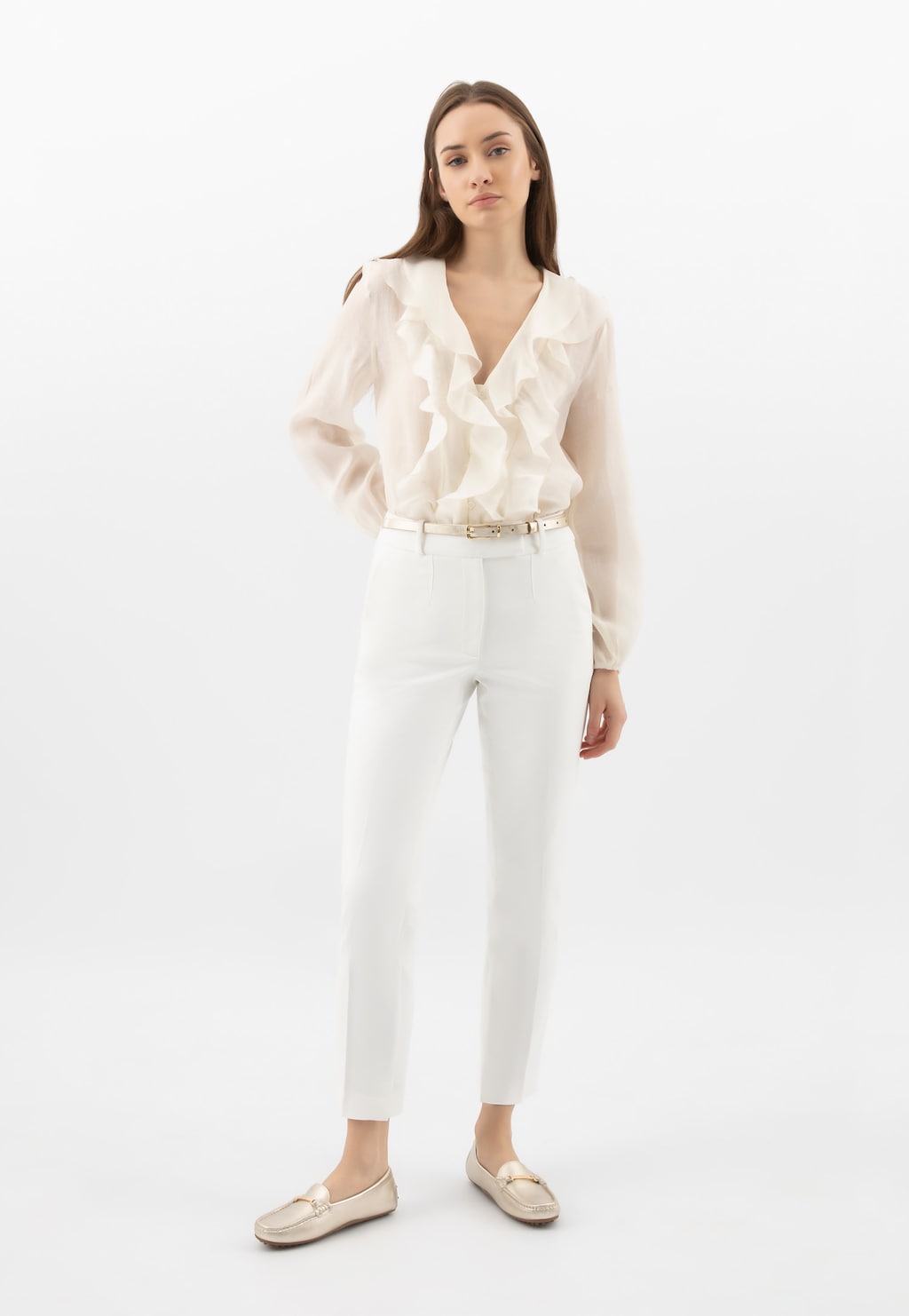 Złote skórzane mokasyny damskie na podeszwie typu driver 46210-58 Widok 10