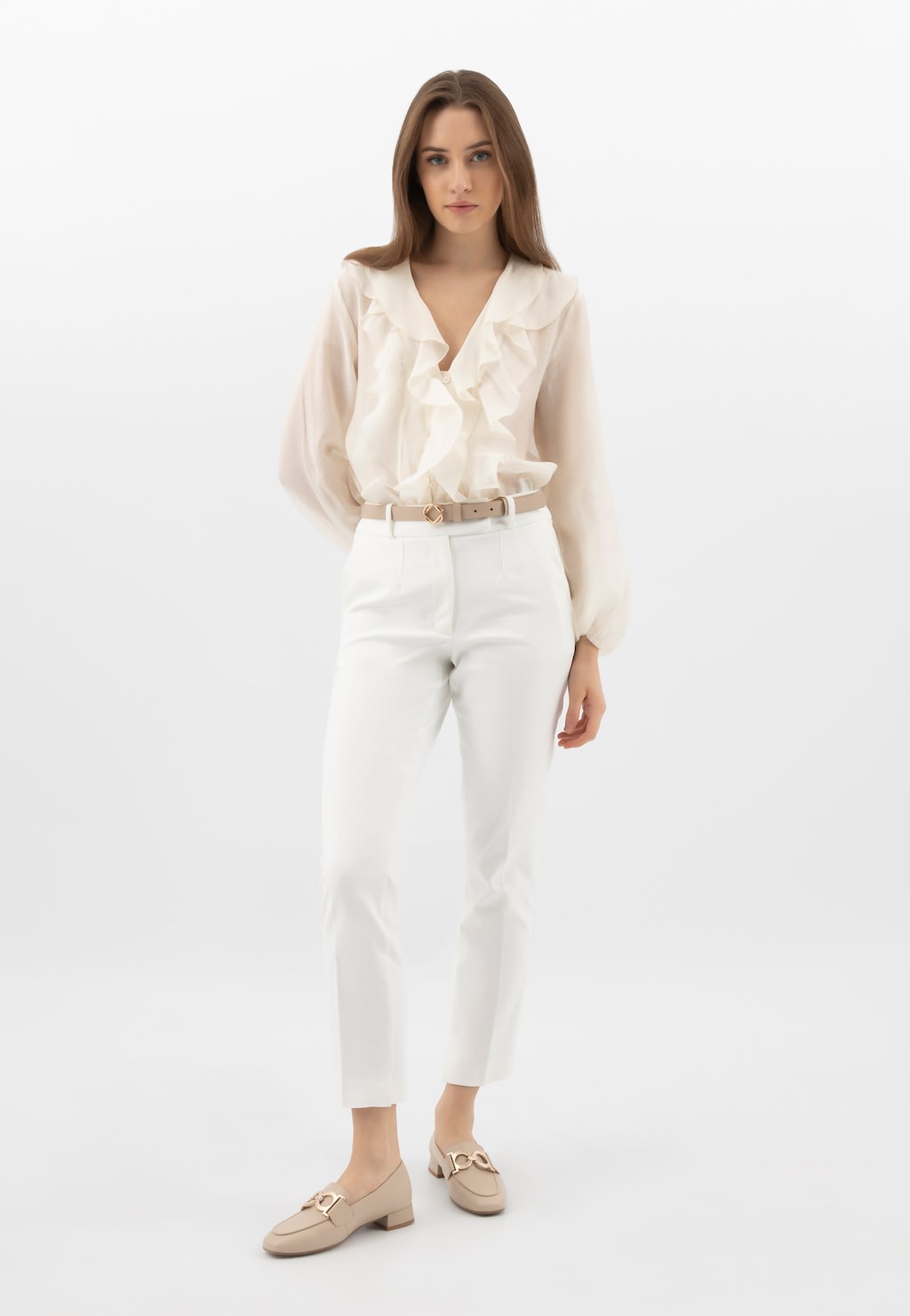 Beżowe półbuty ze skóry naturalnej na obcasie 46320-54 Widok 1