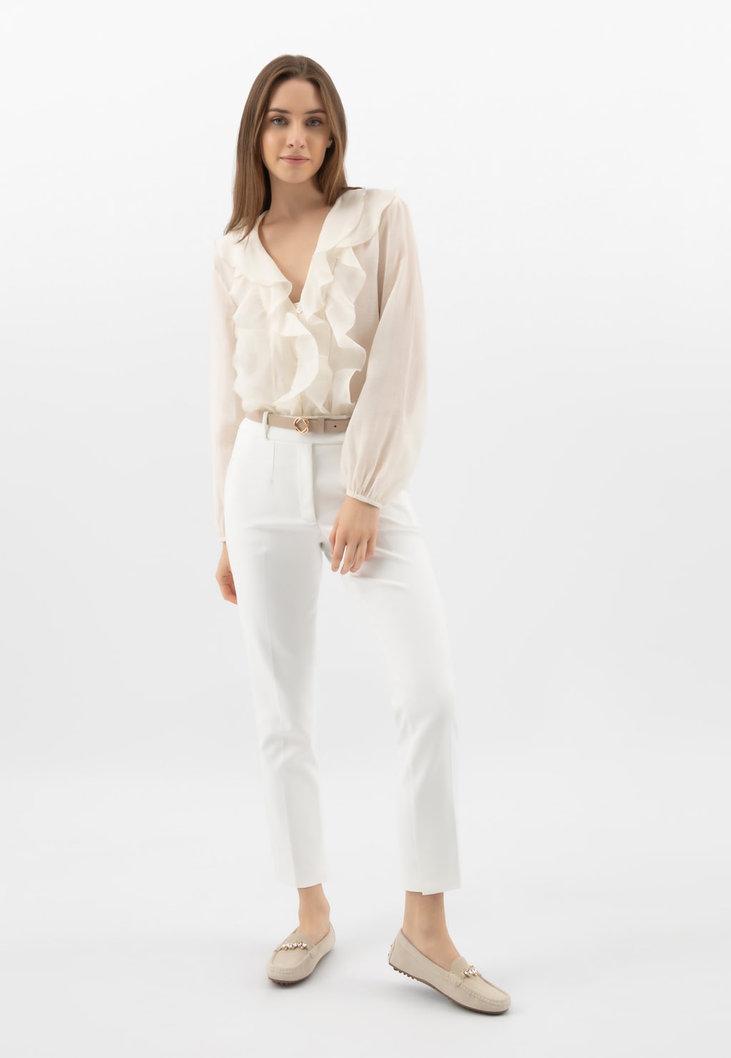 Béžové mokasíny s ozdobnou bižutériou 46328-64 Widok 1