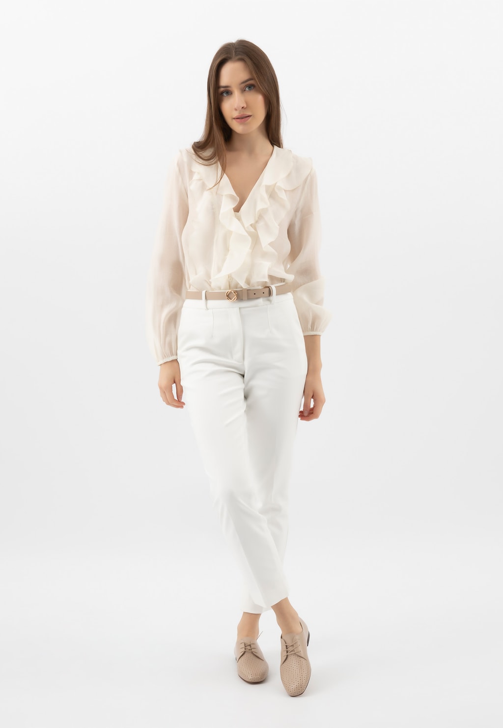 Béžové dámské polobotky se šněrováním z pravé kůže 46332-54 Widok 10