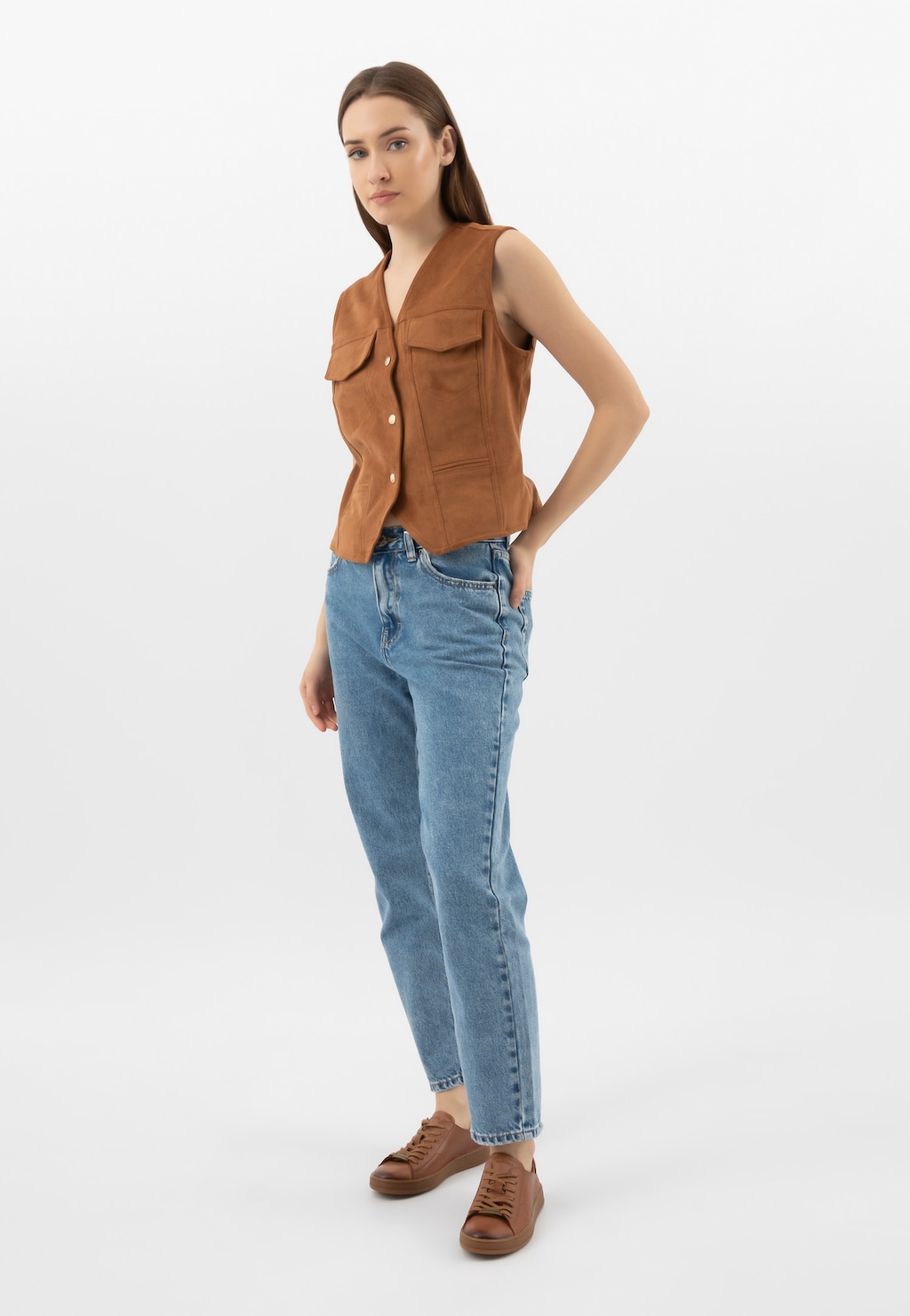 Hnedé kožené tenisky pre ženy 46334-54 Widok 1