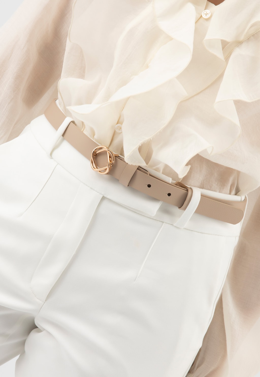 Béžový kožený dámsky opasok so zlatou sponou 93058-54 Widok 7