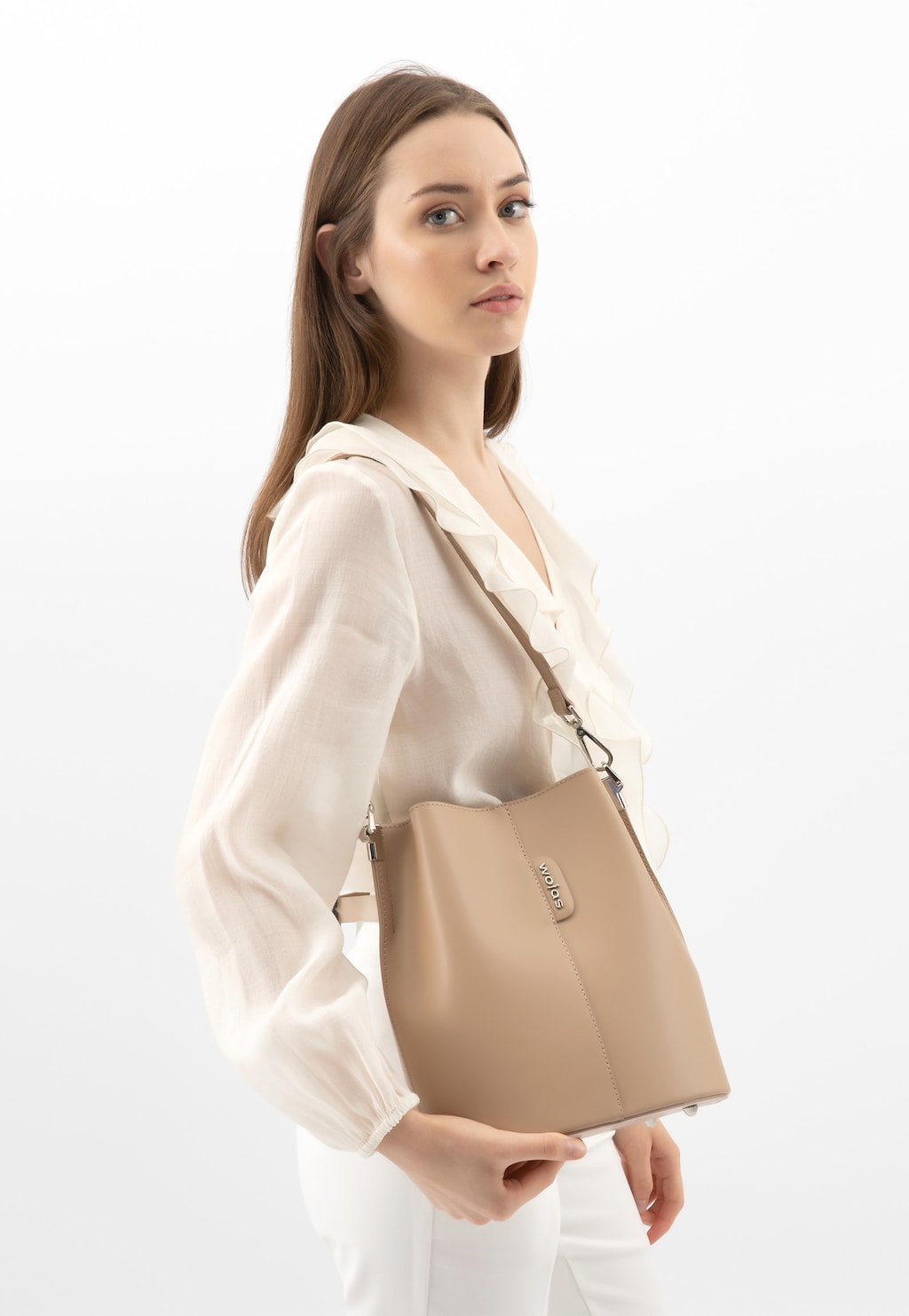 Béžová kožená dámska kabelka bucket bag 80434-54 Widok 1