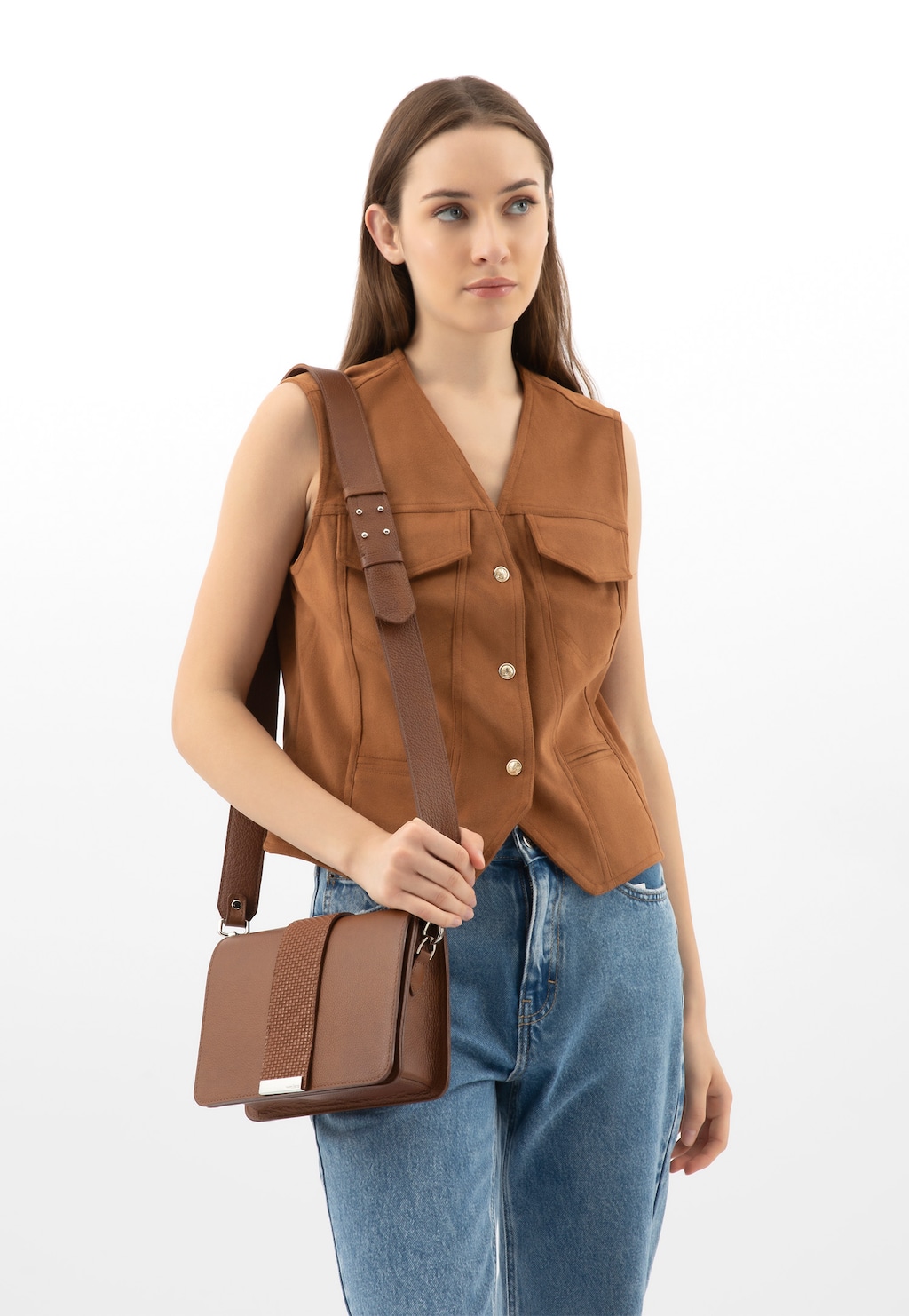 Malá svetlohnedá dámska kabelka so zdobeným remienkom 80187-53 Widok 1