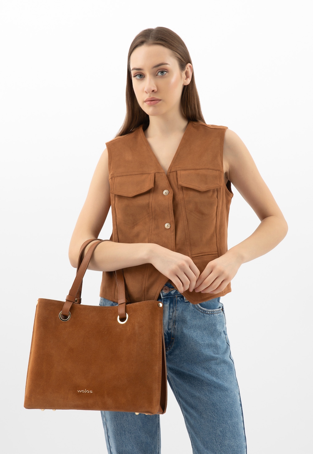 Veľká svetlohnedá dámska kabelka z lícnej kože 80427-73 Widok 10