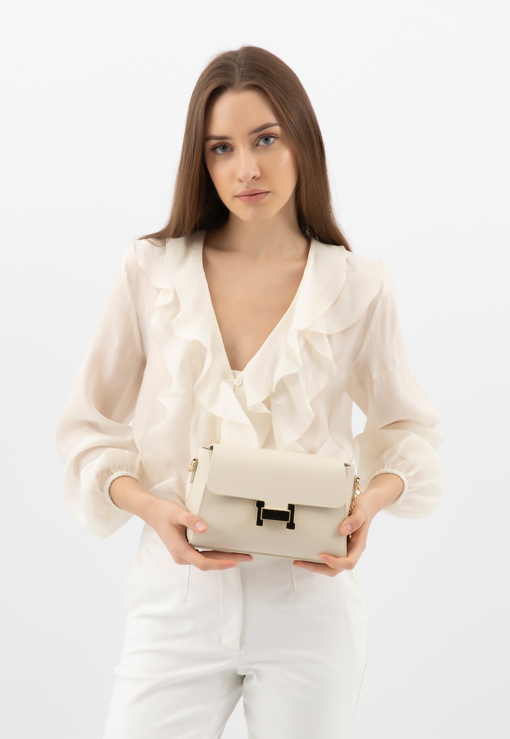 Malá béžová dámska kabelka z kože 80248-54 Widok 9