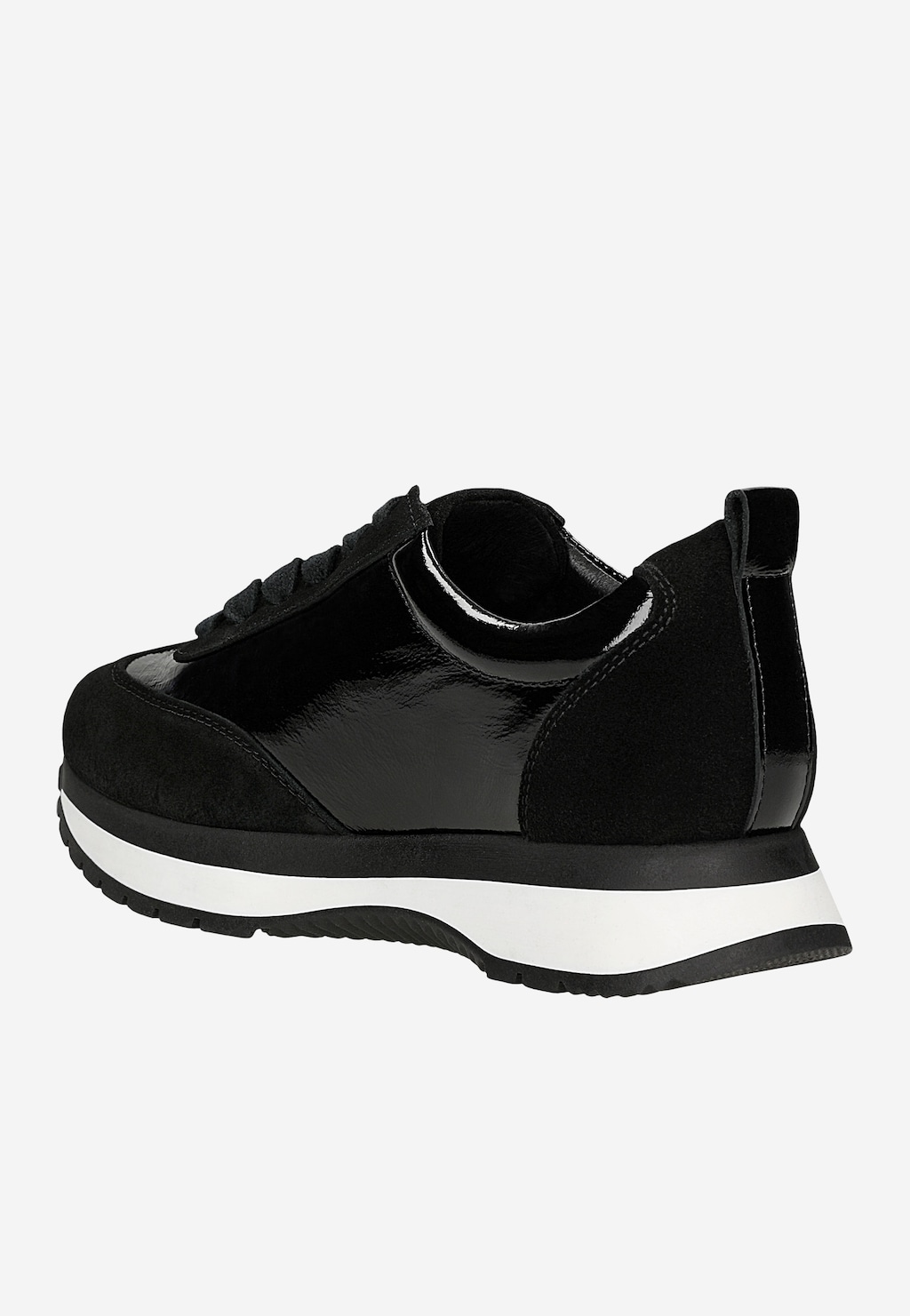 Czarne sneakersy damskie z lakierowanej skóry i wstawkami z dwoiny welurowej 46355-71 Widok 3