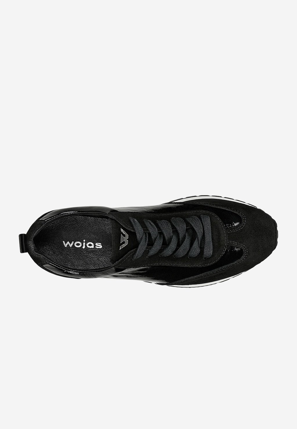 Czarne sneakersy damskie z lakierowanej skóry i wstawkami z dwoiny welurowej 46355-71 Widok 4