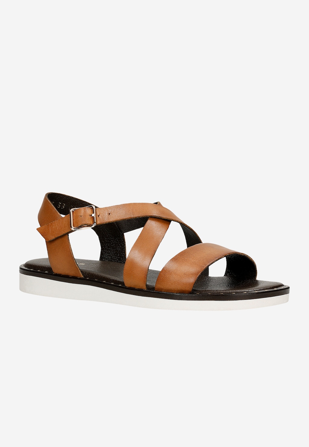 Hnedé kožené dámske sandále na plochej podrážke 76235-53 Widok 3