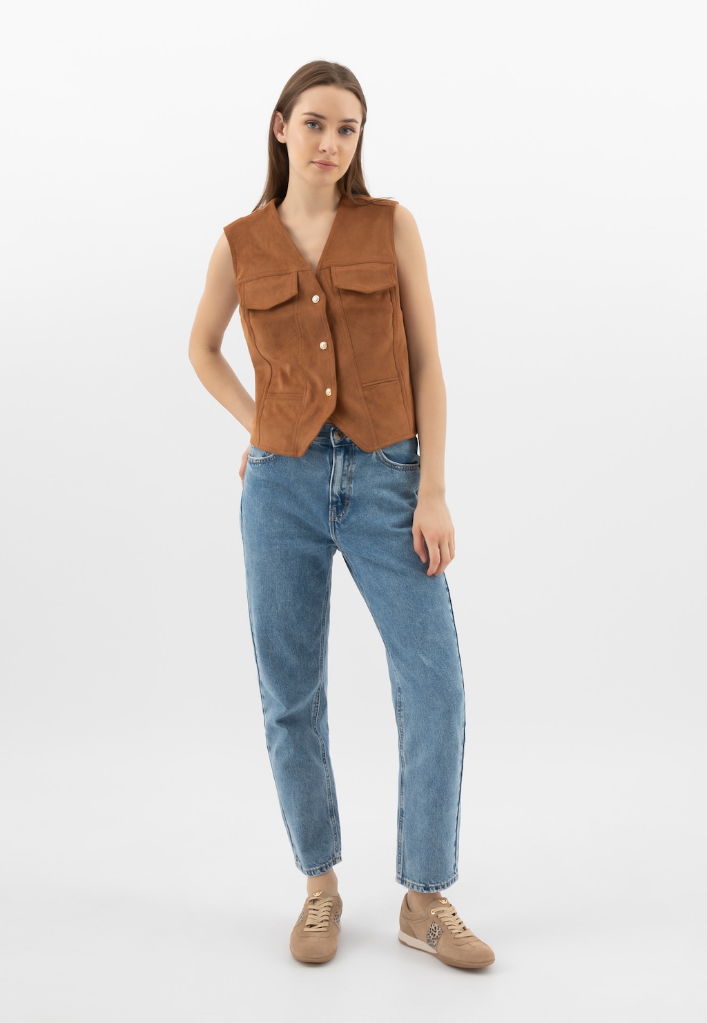 Béžové dámske poltopánky s bodkovanou vsadkou 46343-74 Widok 10