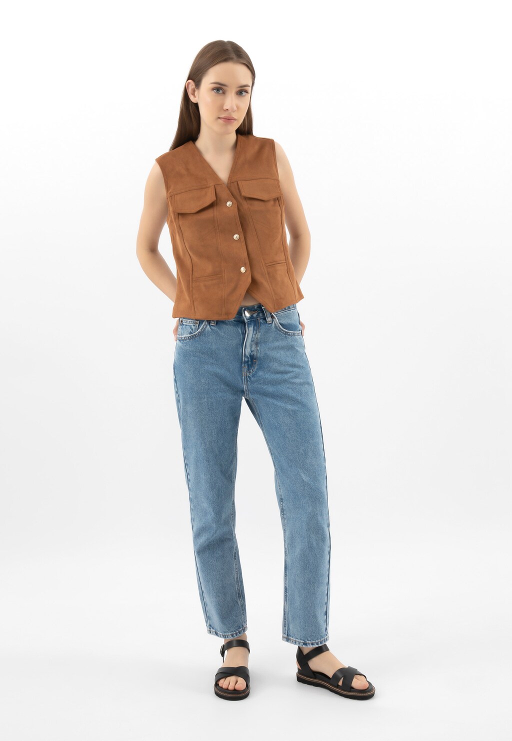 Černé dámské sandály z lícové kůže 76196-51 Widok 9