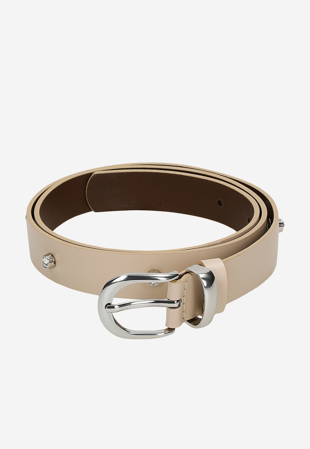 Béžový kožený opasok so striebornou spônou 93129-54 Widok 6