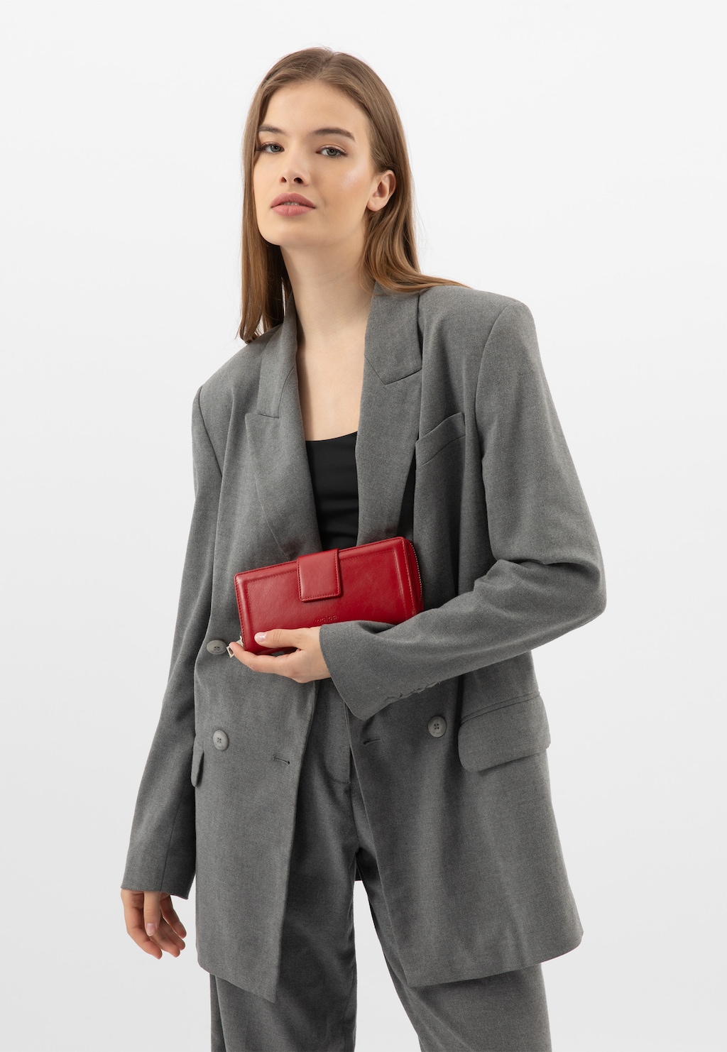 Duży czerwony portfel ze skóry licowej z RFID 91092-55 Widok 1