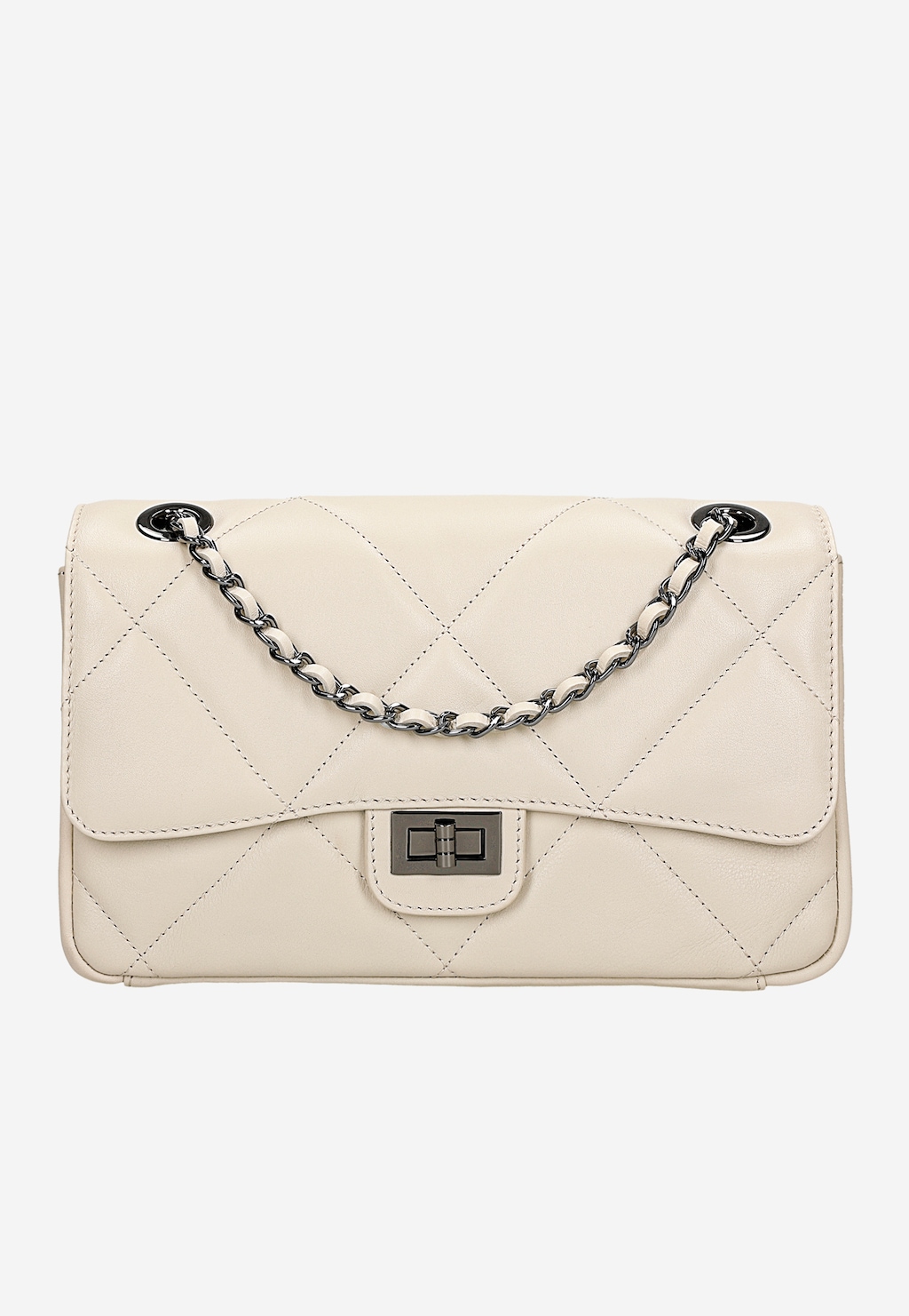 Jasnobeżowa pikowana torebka damska ze skóry licowej 80342-54 Widok 2