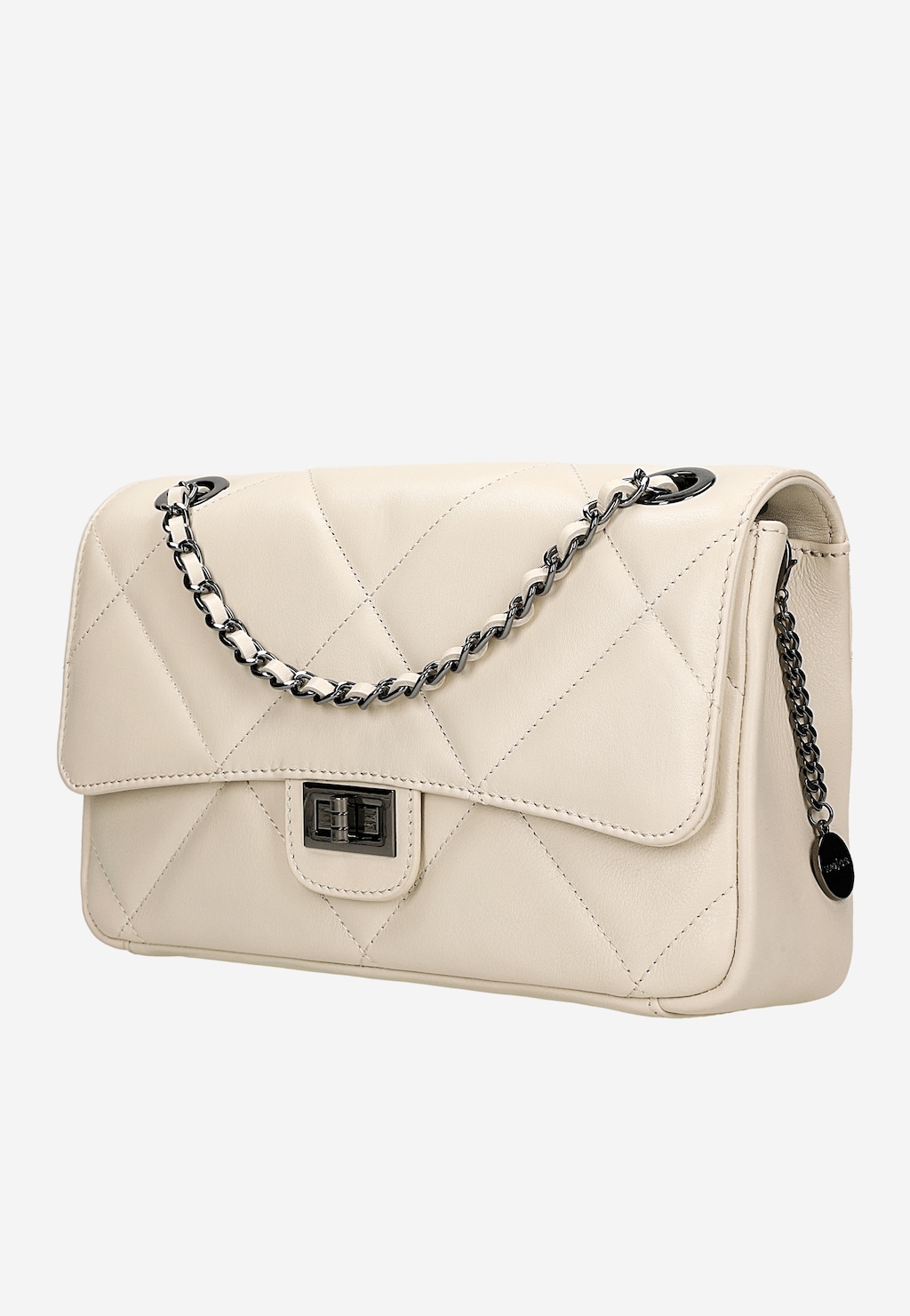 Jasnobeżowa pikowana torebka damska ze skóry licowej 80342-54 Widok 3