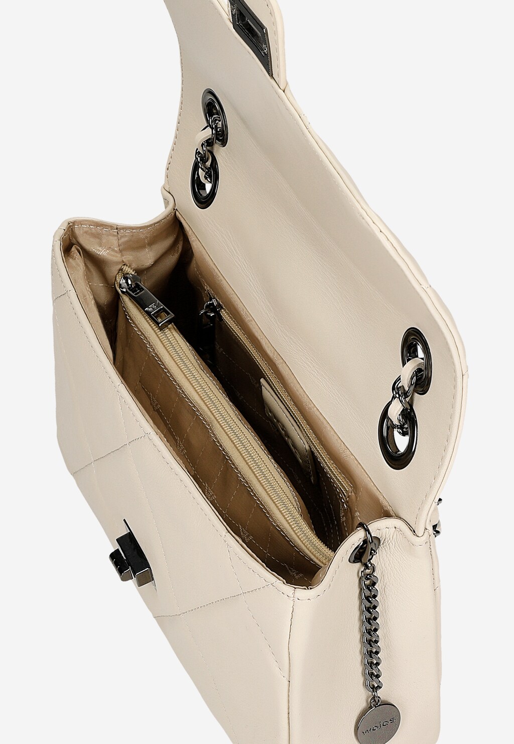 Jasnobeżowa pikowana torebka damska ze skóry licowej 80342-54 Widok 7