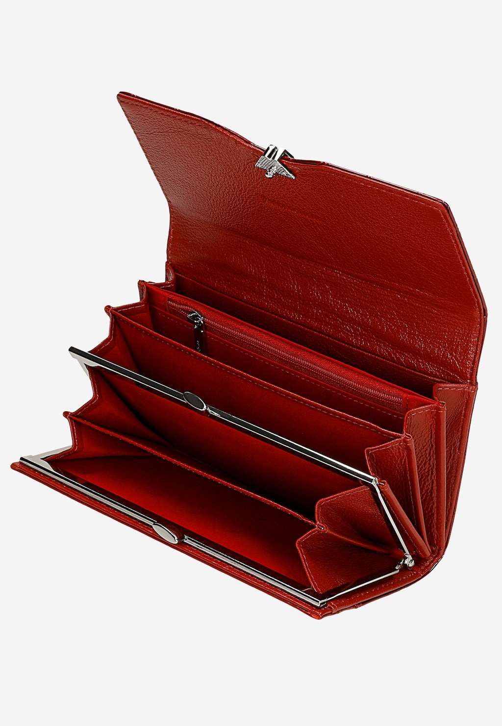 Veľká červená peňaženka z lakovanej kože s jemným metalickým leskom 91074-35 Widok 5