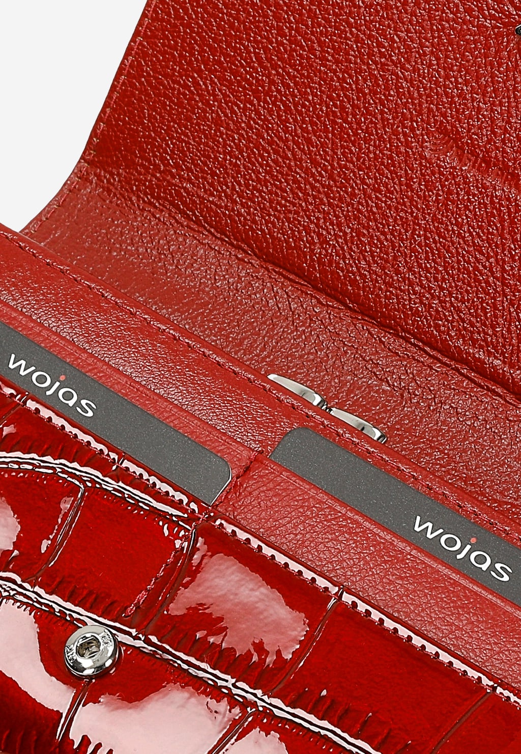 Veľká červená peňaženka z lakovanej kože s jemným metalickým leskom 91074-35 Widok 7