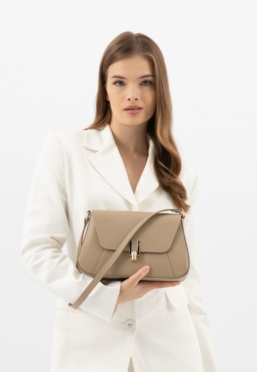 Beżowa skórzana torebka damska z klapką 80200-54 Widok 1