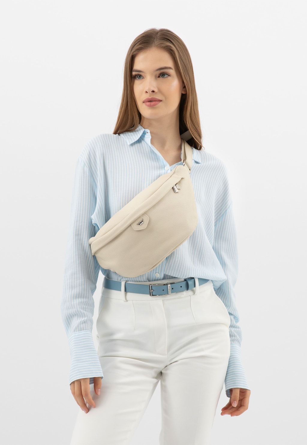 Velká béžová kožená ledvinka 80195-44 Widok 8